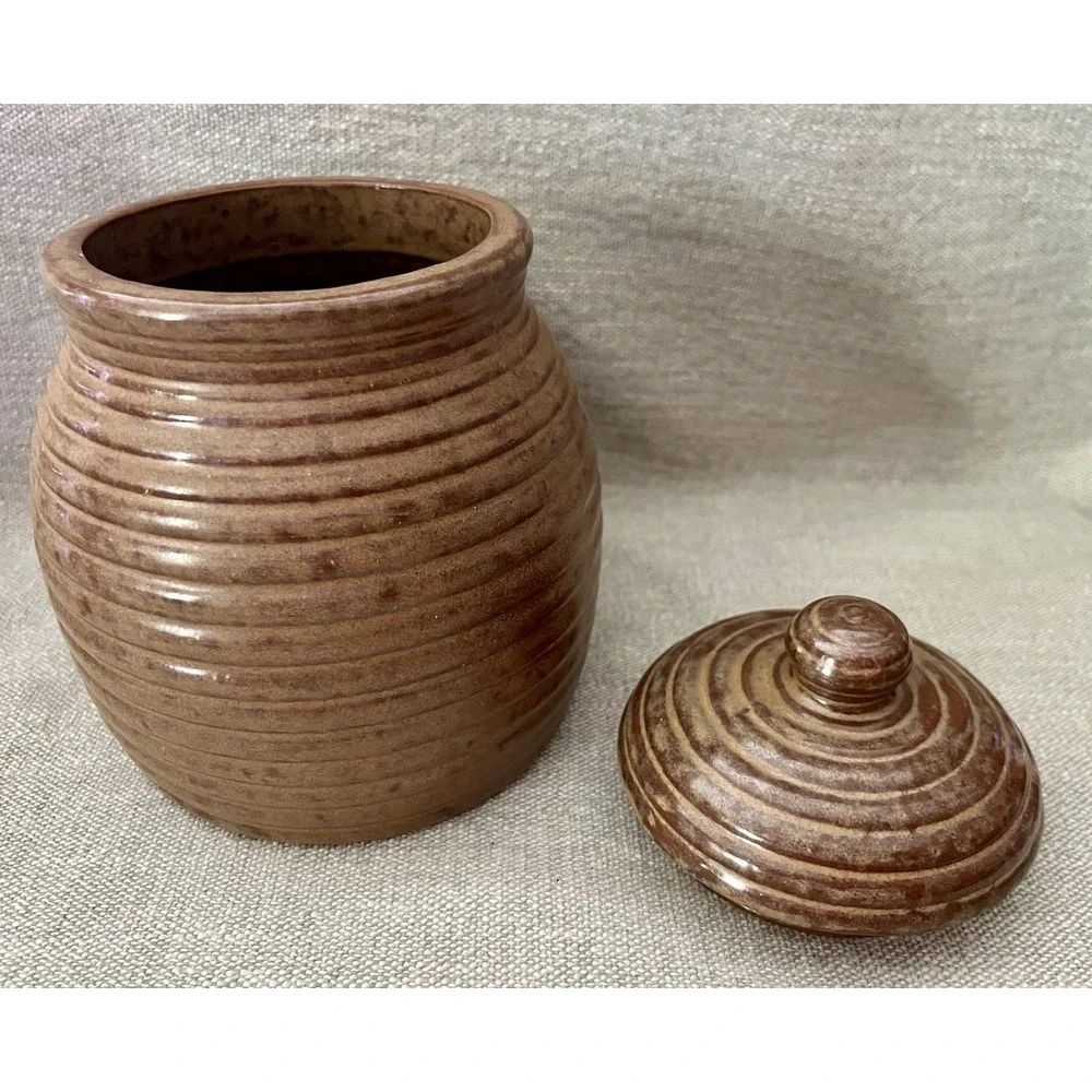 Rustic Bear Stoneware Pottery Lidded Kitchen Canister Brown & Black Cabin Lodge